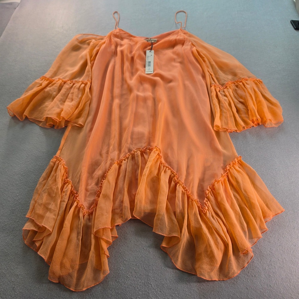 Alice + Olivia Peach Silk Cold Shoulder Ruffle Mini Dress Romantic Boho S NWT
